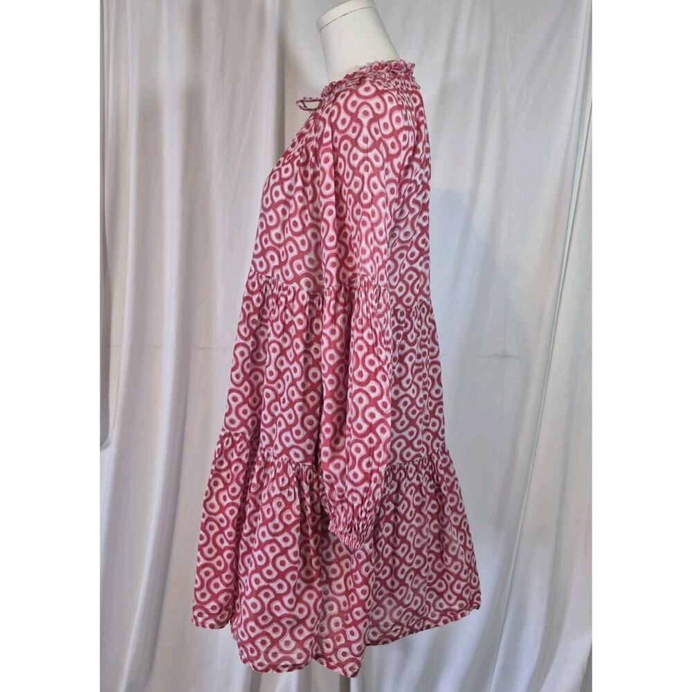 Tuckernuck Oliphant Pink Dot Geometric Balloon Sleeve Nouveau Mini Dress Medium - Picture 5 of 11